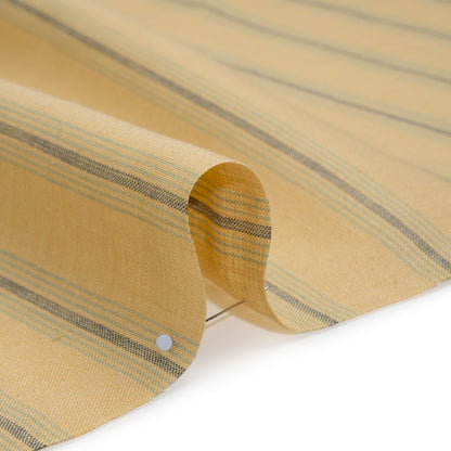 Medium Weight Linen Woven - Soft Yellow, Sage and Basil Green Stripes Detail