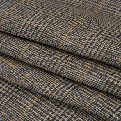 Linen Twill - Dark Olive, Pale Blue and Yellow Ochre Glen Plaid Folded