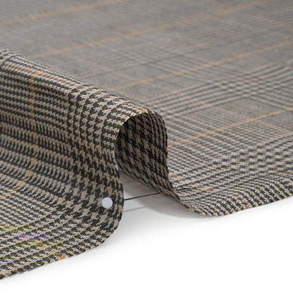 Linen Twill - Dark Olive, Pale Blue and Yellow Ochre Glen Plaid Detail