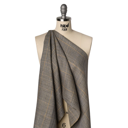 Linen Twill - Dark Olive, Pale Blue and Yellow Ochre Glen Plaid Drape