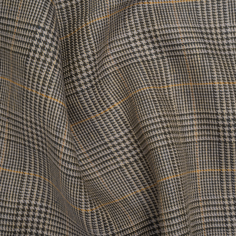Linen Twill - Dark Olive, Pale Blue and Yellow Ochre Glen Plaid