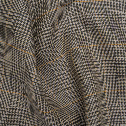 Linen Twill - Dark Olive, Pale Blue and Yellow Ochre Glen Plaid