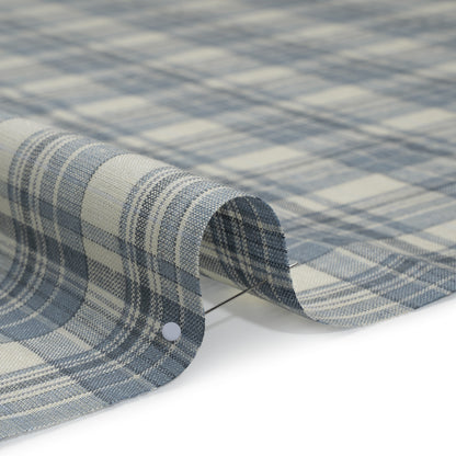 Medium Weight Linen Woven - Country Blue and Cream Plaid Detail