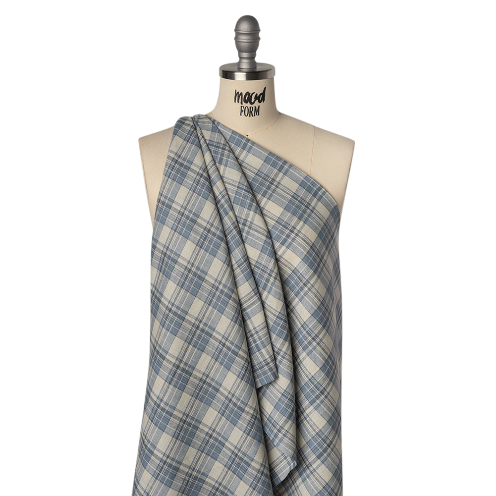 Medium Weight Linen Woven - Country Blue and Cream Plaid Drape