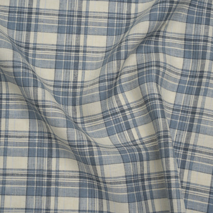 Medium Weight Linen Woven - Country Blue and Cream Plaid