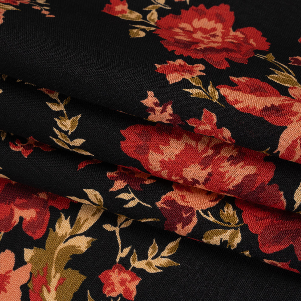 Linen Print by The Reformation - Crimson Red, Salmon Pink and Black Floral - Deadstock - Folded