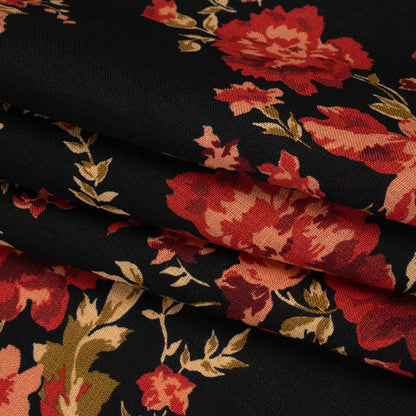 Linen Print by The Reformation - Crimson Red, Salmon Pink and Black Floral - Deadstock