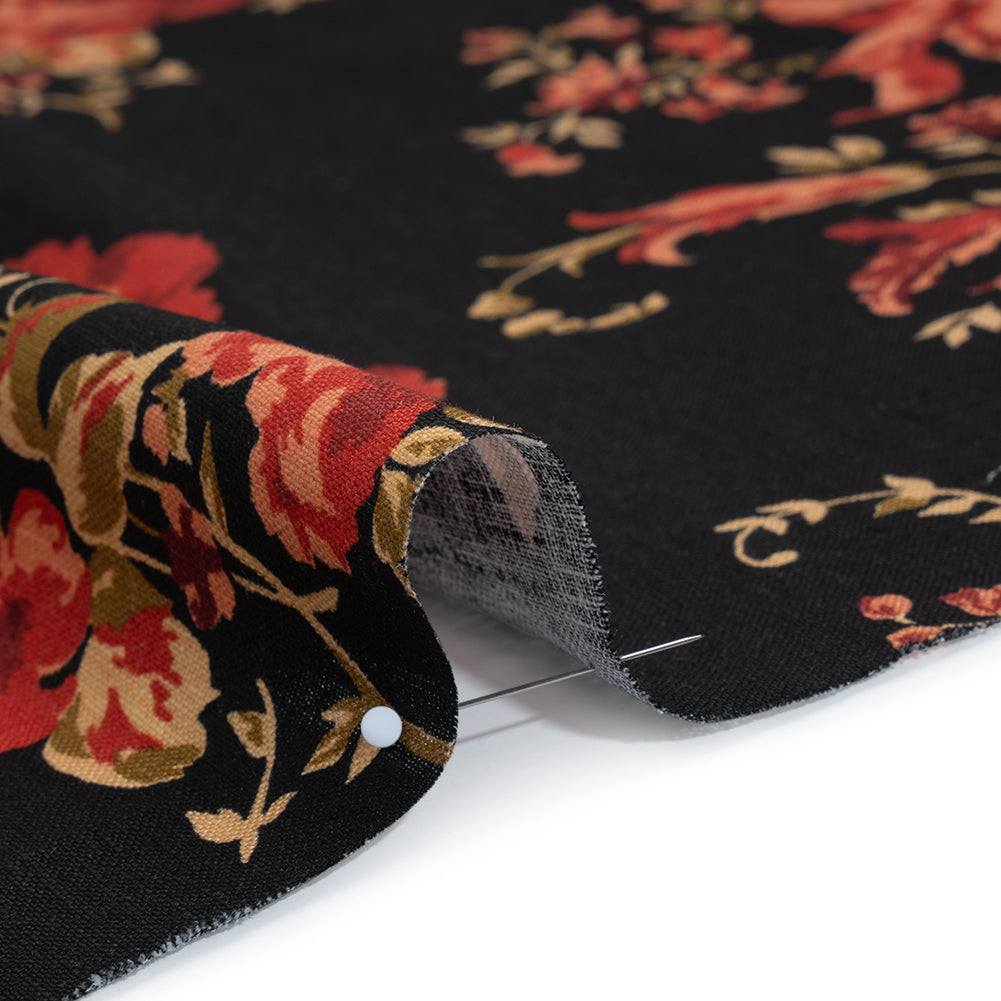 Linen Print by The Reformation - Crimson Red, Salmon Pink and Black Floral - Deadstock - Detail