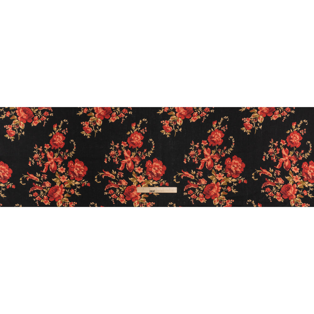 Linen Print by The Reformation - Crimson Red, Salmon Pink and Black Floral - Deadstock - Full