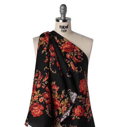 Linen Print by The Reformation - Crimson Red, Salmon Pink and Black Floral - Deadstock