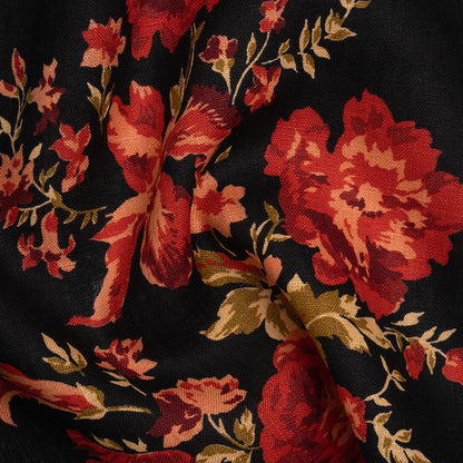 Linen Print by The Reformation - Crimson Red, Salmon Pink and Black Floral - Deadstock