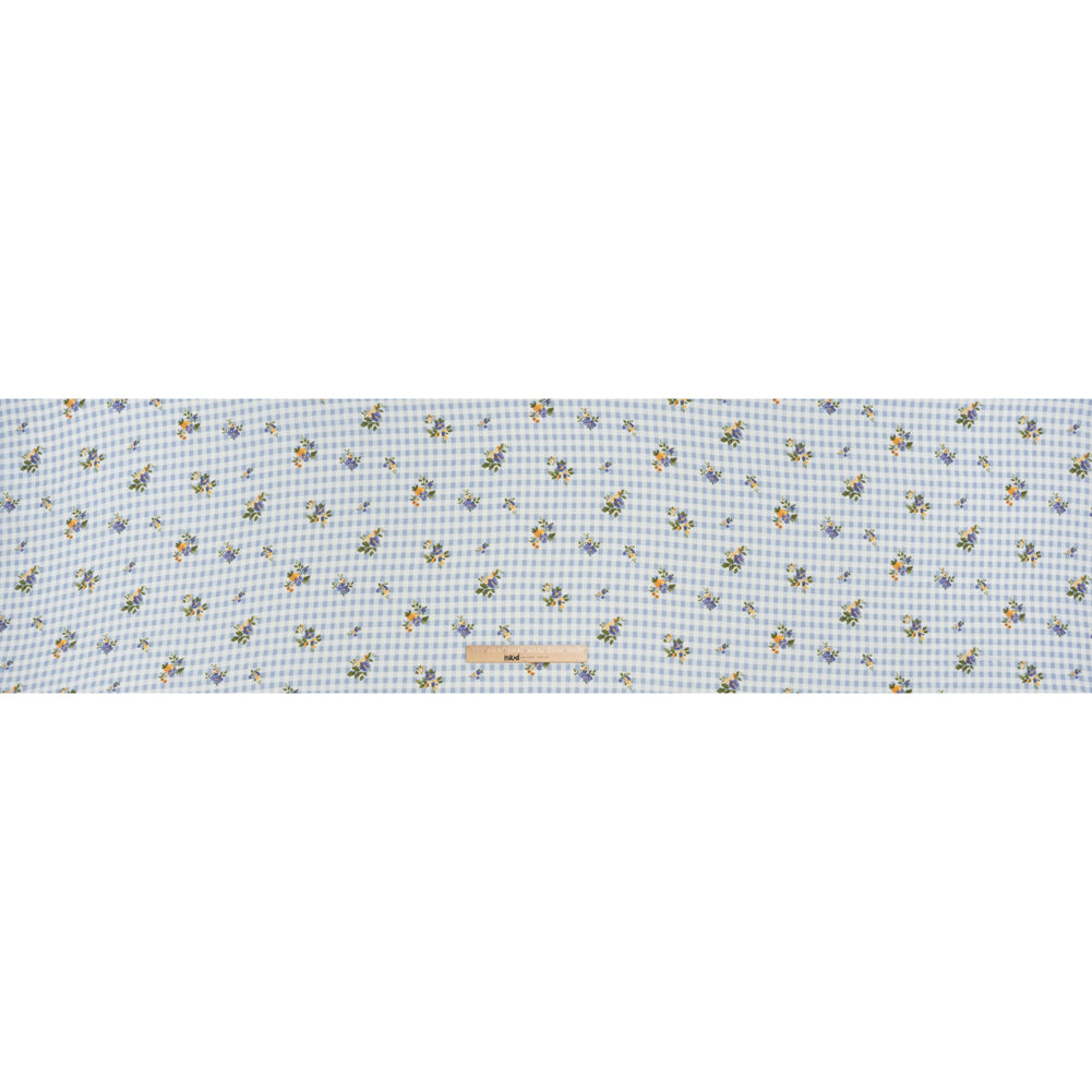 Sustainable Viscose Crepe Print - Powder Blue and Golden Yellow Floral and Gingham - Designer Deadstock - Full