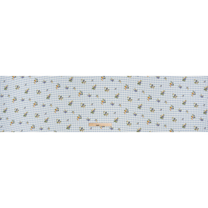 Sustainable Viscose Crepe Print - Powder Blue and Golden Yellow Floral and Gingham - Designer Deadstock