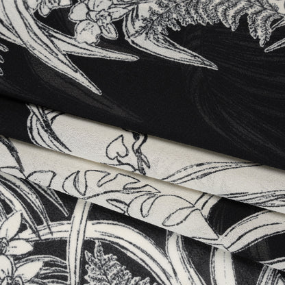 Viscose Georgette Print - Black and Light Cream Amazon Floral Foliage - Designer Deadstock