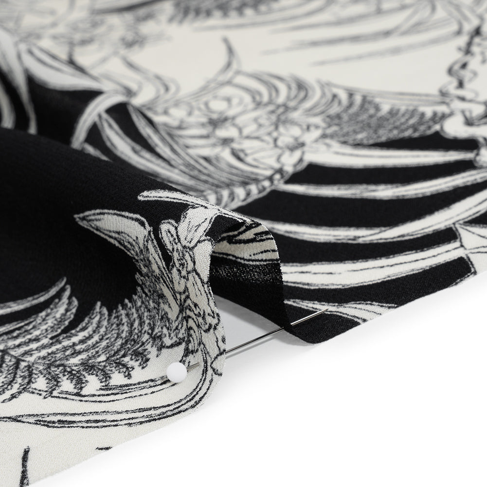 Viscose Georgette Print - Black and Light Cream Amazon Floral Foliage - Designer Deadstock - Detail