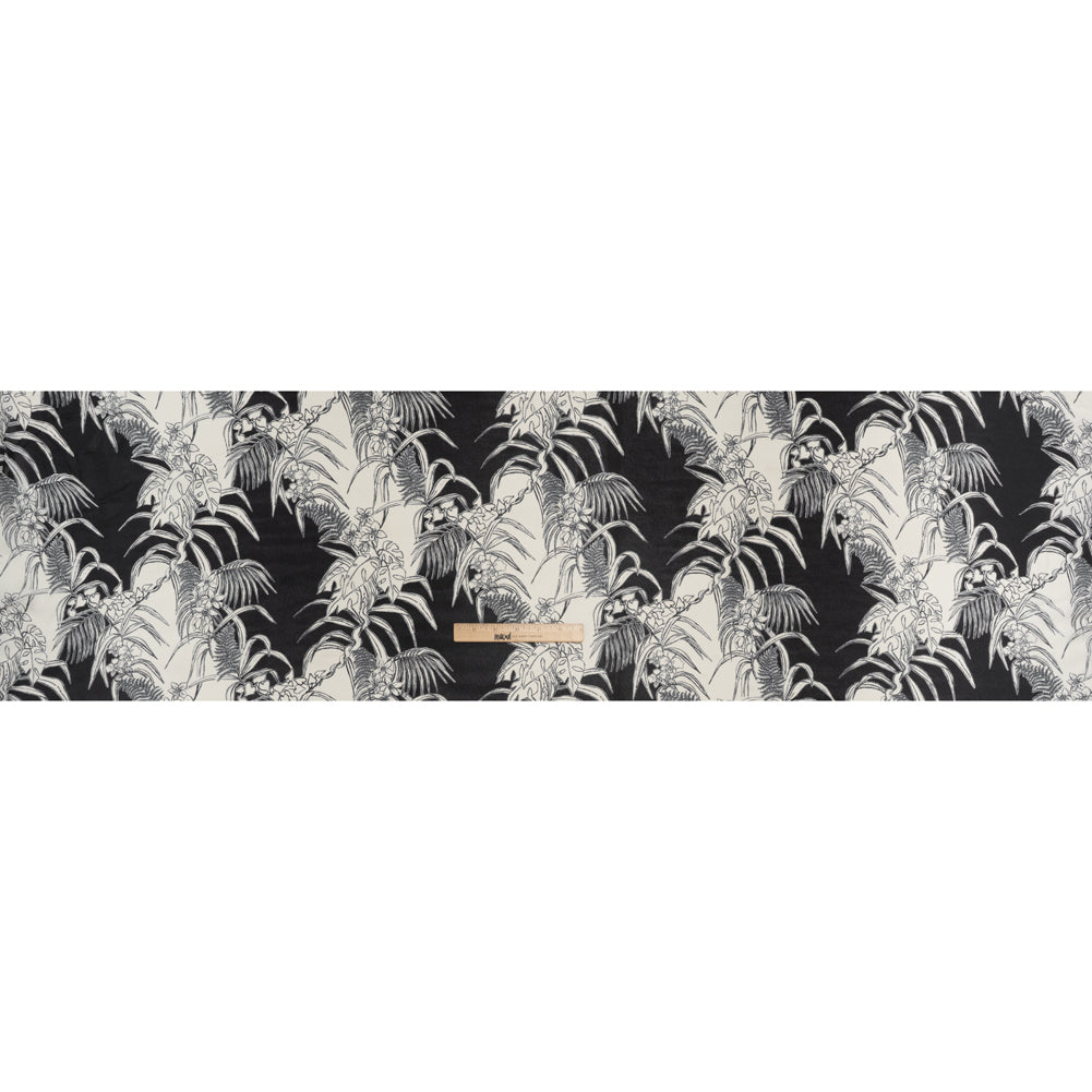Viscose Georgette Print - Black and Light Cream Amazon Floral Foliage - Designer Deadstock - Full