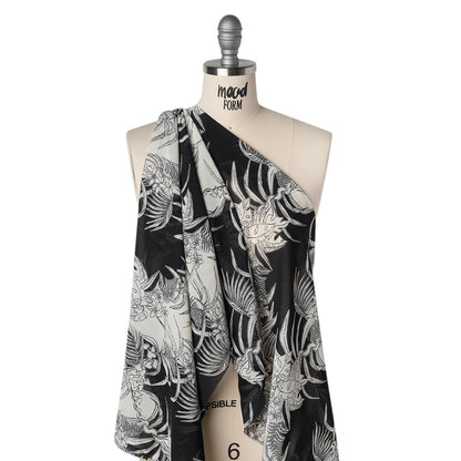 Viscose Georgette Print - Black and Light Cream Amazon Floral Foliage - Designer Deadstock