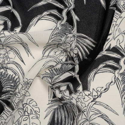 Viscose Georgette Print - Black and Light Cream Amazon Floral Foliage - Designer Deadstock