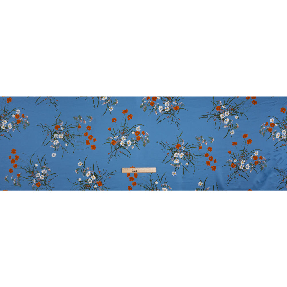Silk Charmeuse Print by The Reformation - Azure Blue and Burnt Orange Wildflower Floral - Deadstock - Full