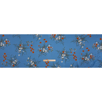 Silk Charmeuse Print by The Reformation - Azure Blue and Burnt Orange Wildflower Floral - Deadstock