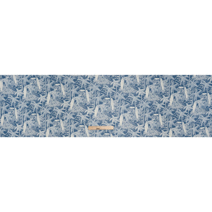 Viscose Georgette Print - Steel Blue and Light Cream Beach Surf Illustration - Designer Deadstock
