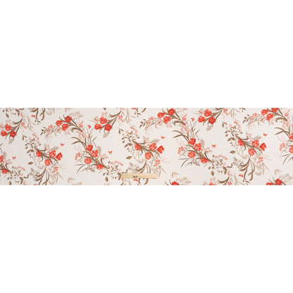 Sustainable Viscose Crepe Print - Tomato Red, Hazelnut Brown and Cream Floral - Designer Deadstock