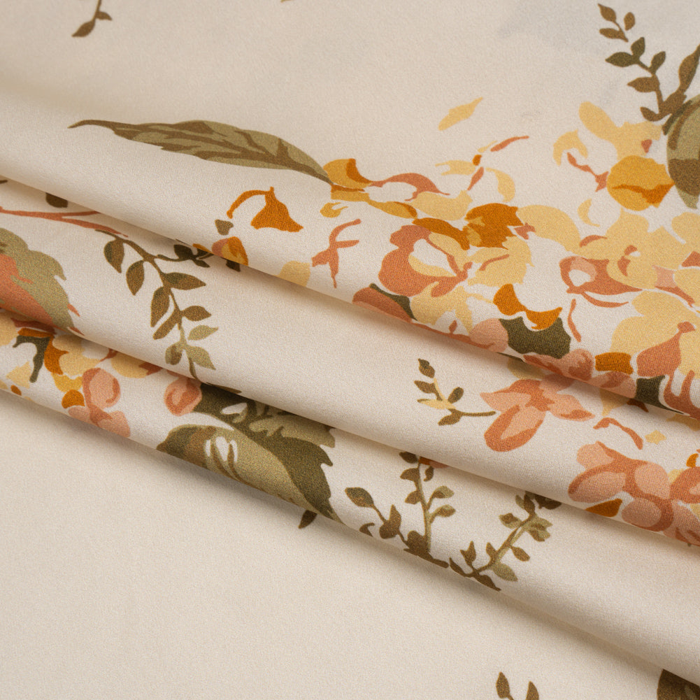 Silk Charmeuse Print by The Reformation - Champagne Cream, Light Dusty Golden Yellow, Blush Pink Floral - Deadstock - Folded