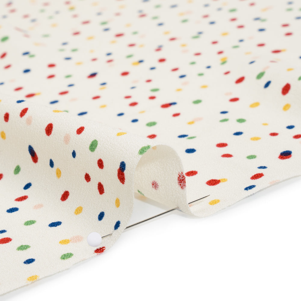 Sustainable Viscose Crepe Print - Rainbow Painterly Confetti Dots - Designer Deadstock - Detail