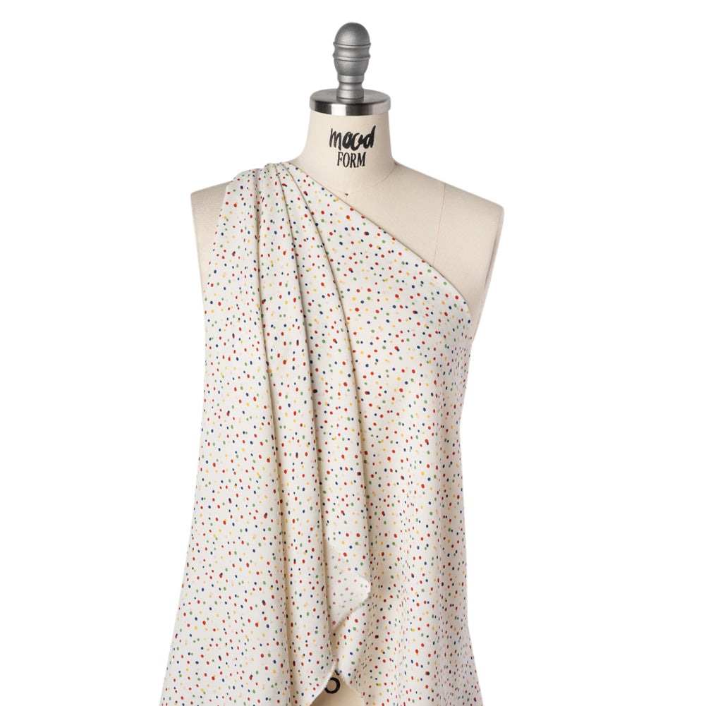 Sustainable Viscose Crepe Print - Rainbow Painterly Confetti Dots - Designer Deadstock - Drape