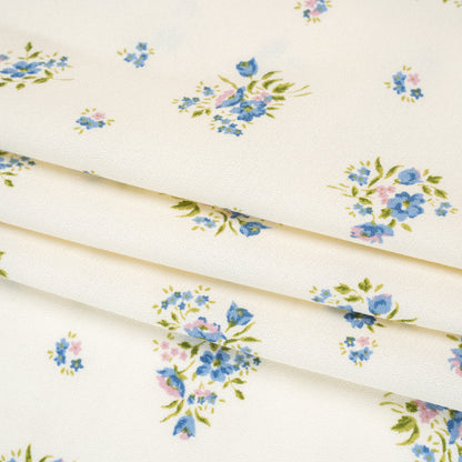 Sustainable Viscose Crepe Print - Steel Blue, Lilac Purple and Cream Floral - Designer Deadstock