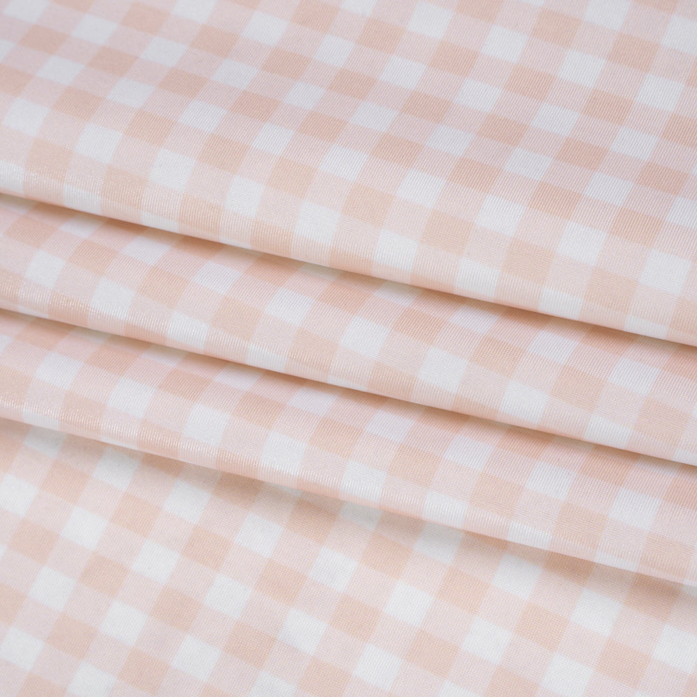 Stretch Econyl Nylon Jersey Print - Light Blush Pink Gingham - Designer Deadstock - Folded