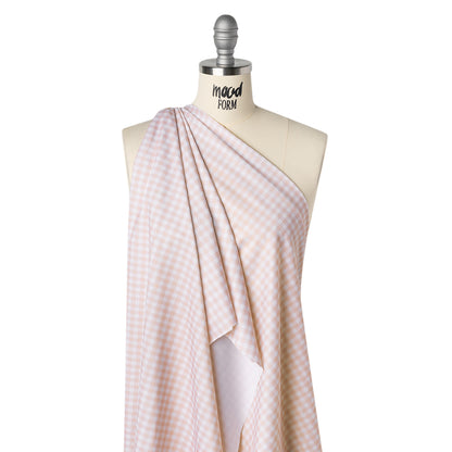 Stretch Econyl Nylon Jersey Print - Light Blush Pink Gingham - Designer Deadstock
