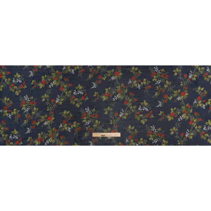 Viscose Georgette Print - Deep Midnight Blue, Dark Ruby Red and Jade Green Floral - Designer Deadstock