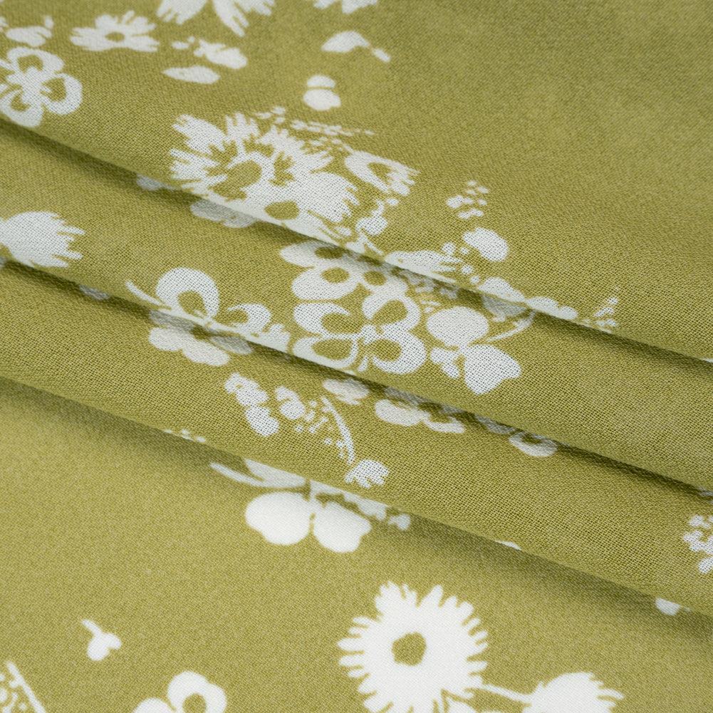Viscose Georgette Print by The Reformation - Light Pistachio Green and White Floral - Deadstock - Folded