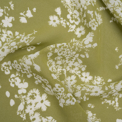 Viscose Georgette Print by The Reformation - Light Pistachio Green and White Floral - Deadstock