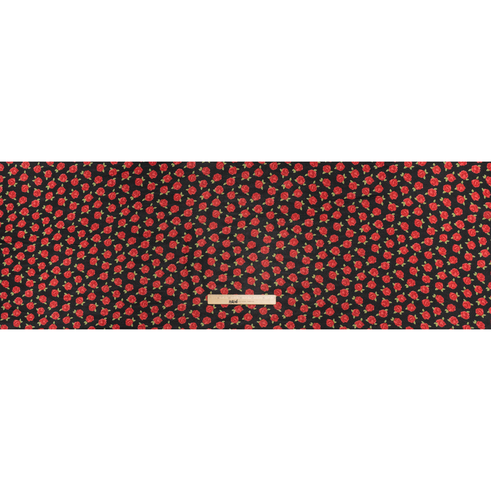 Viscose Georgette Print - Crimson Red and Black Rose Floral - Designer Deadstock - Full