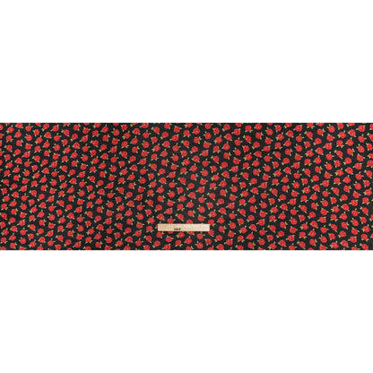 Viscose Georgette Print - Crimson Red and Black Rose Floral - Designer Deadstock
