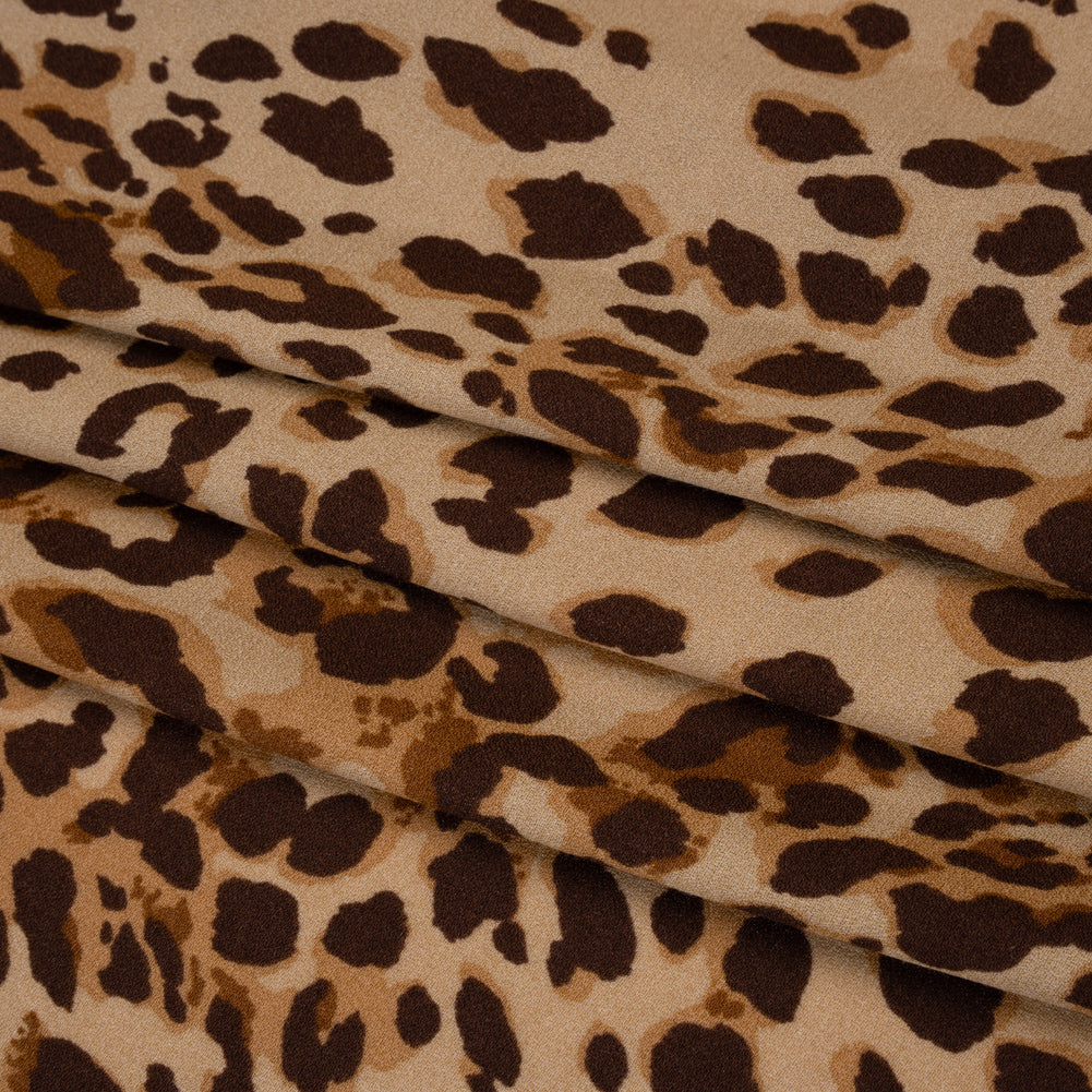 Sustainable Viscose Crepe Print - Chocolate Brown and Toffee Tan Leopard Spots - Designer Deadstock - Folded