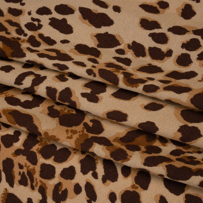 Sustainable Viscose Crepe Print - Chocolate Brown and Toffee Tan Leopard Spots - Designer Deadstock