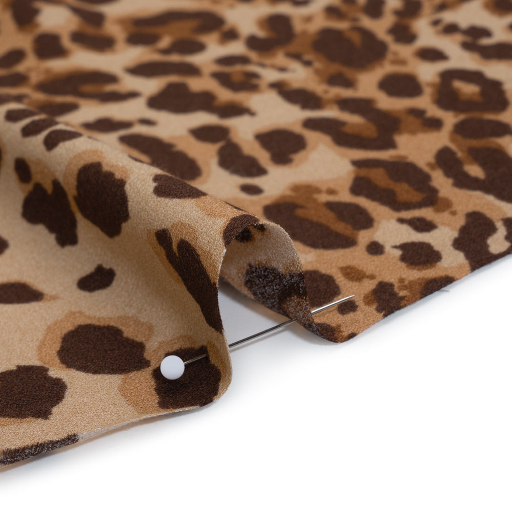 Sustainable Viscose Crepe Print - Chocolate Brown and Toffee Tan Leopard Spots - Designer Deadstock - Detail