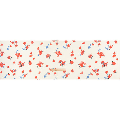 Viscose Georgette Print - Vivid Coral Red, Cornflower Blue and Cream Floral - Designer Deadstock