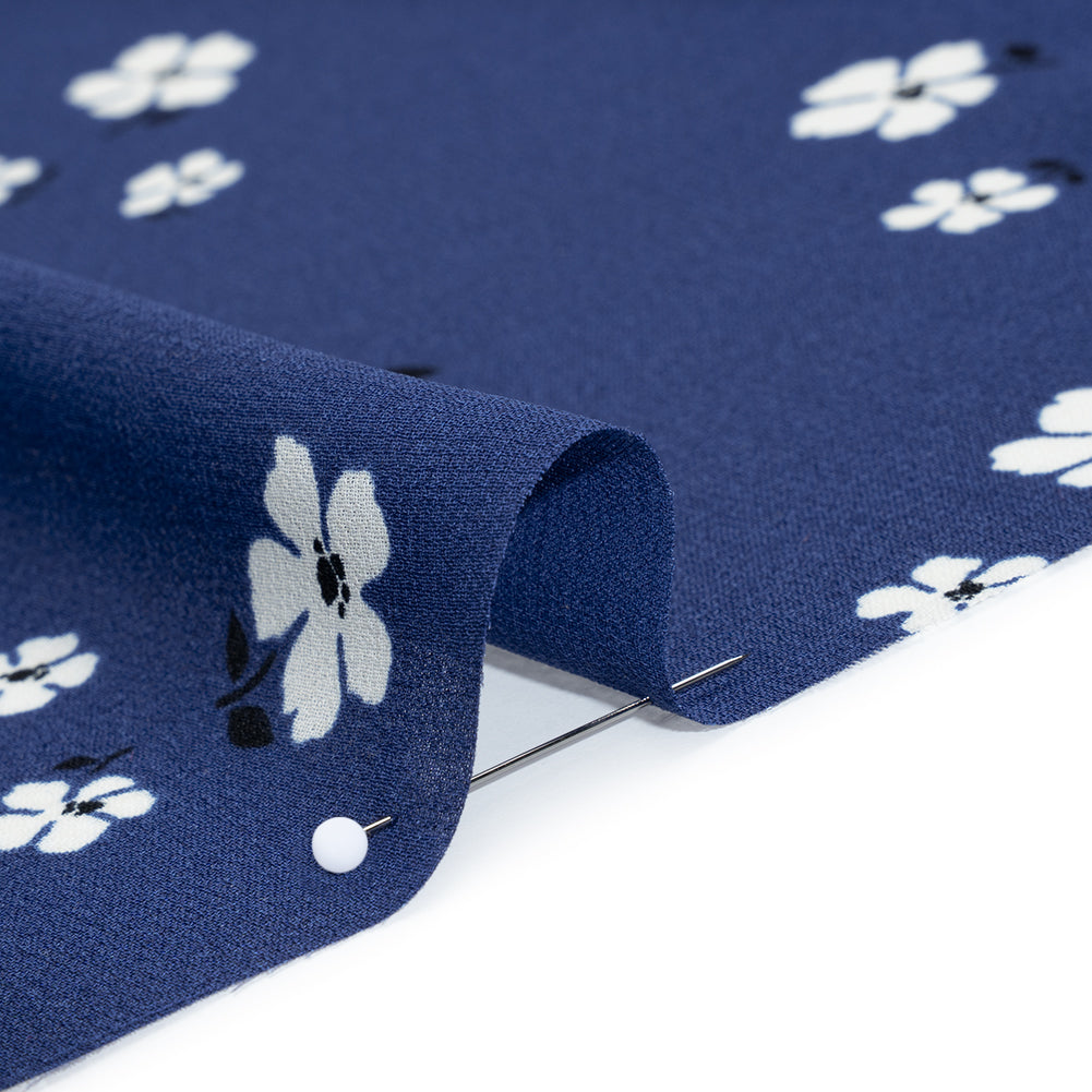 Viscose Georgette Print by The Reformation -Navy Blue and White Floral - Deadstock - Detail