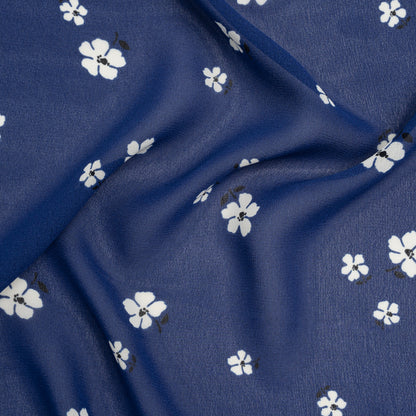 Viscose Georgette Print by The Reformation -Navy Blue and White Floral - Deadstock