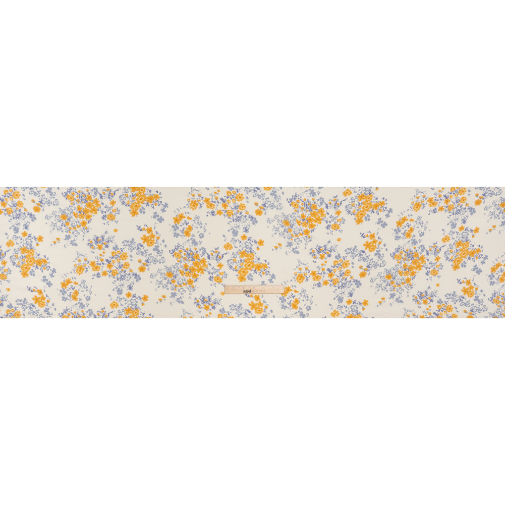 Sustainable Viscose Crepe Print - Golden Yellow, Powder Blue and Cream Floral - Designer Deadstock - Full
