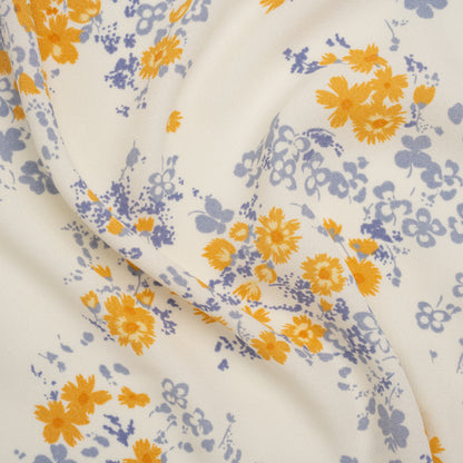 Sustainable Viscose Crepe Print - Golden Yellow, Powder Blue and Cream Floral - Designer Deadstock