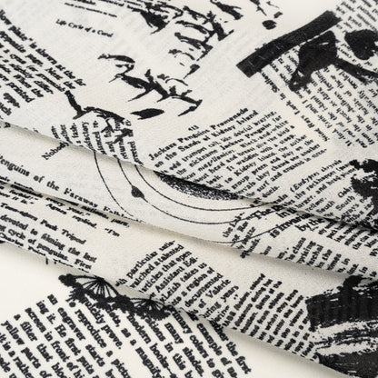 Viscose Georgette Print - Black and Off White Newspaper Print - Designer Deadstock