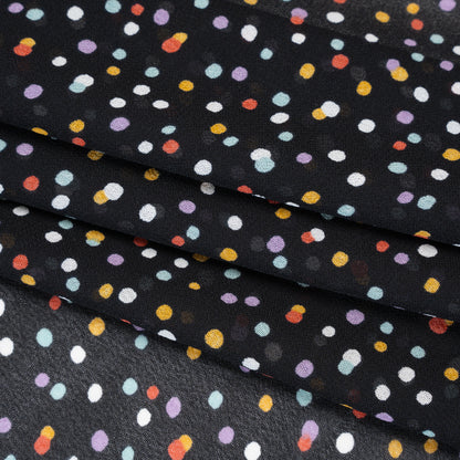 Viscose Georgette Print - Candy Red, Turquoise Blue and Lilac Purple Speckled Confetti Dots - Designer Deadstock