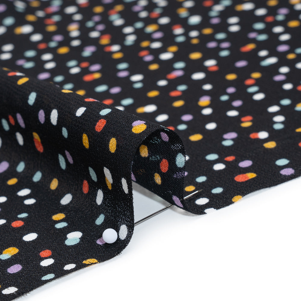 Viscose Georgette Print - Candy Red, Turquoise Blue and Lilac Purple Speckled Confetti Dots - Designer Deadstock - Detail