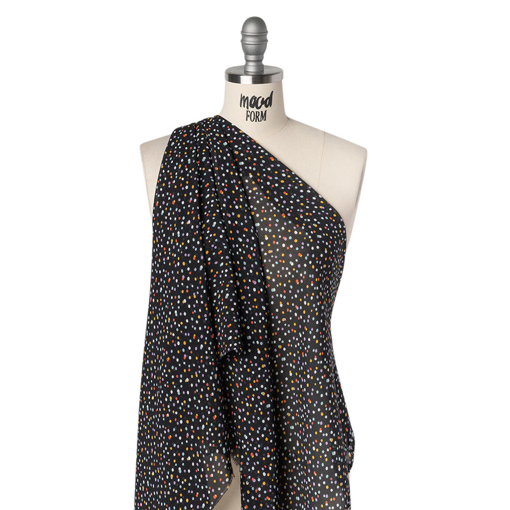 Viscose Georgette Print - Candy Red, Turquoise Blue and Lilac Purple Speckled Confetti Dots - Designer Deadstock - Drape