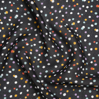Viscose Georgette Print - Candy Red, Turquoise Blue and Lilac Purple Speckled Confetti Dots - Designer Deadstock